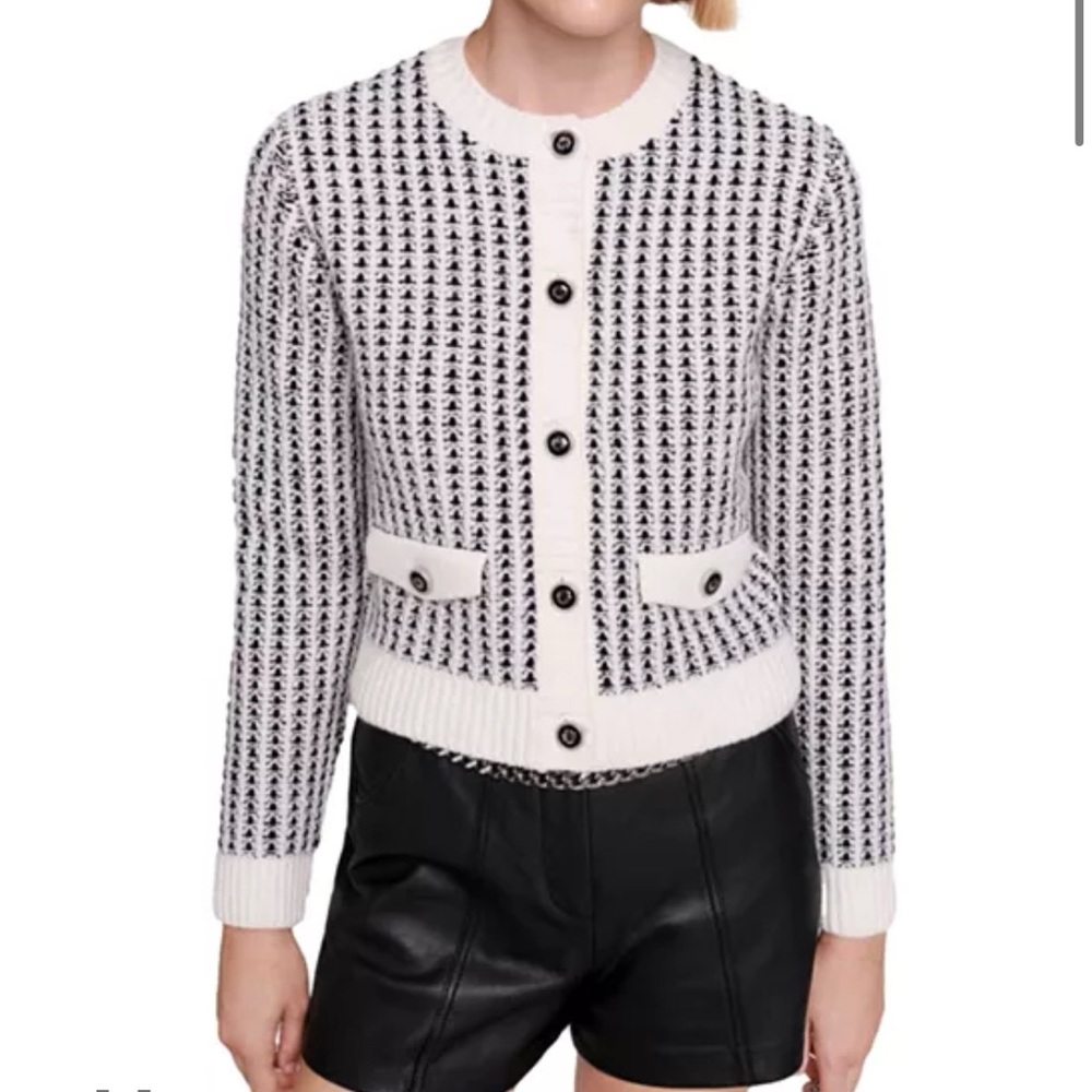 Maje Black and White Textured Cardigan